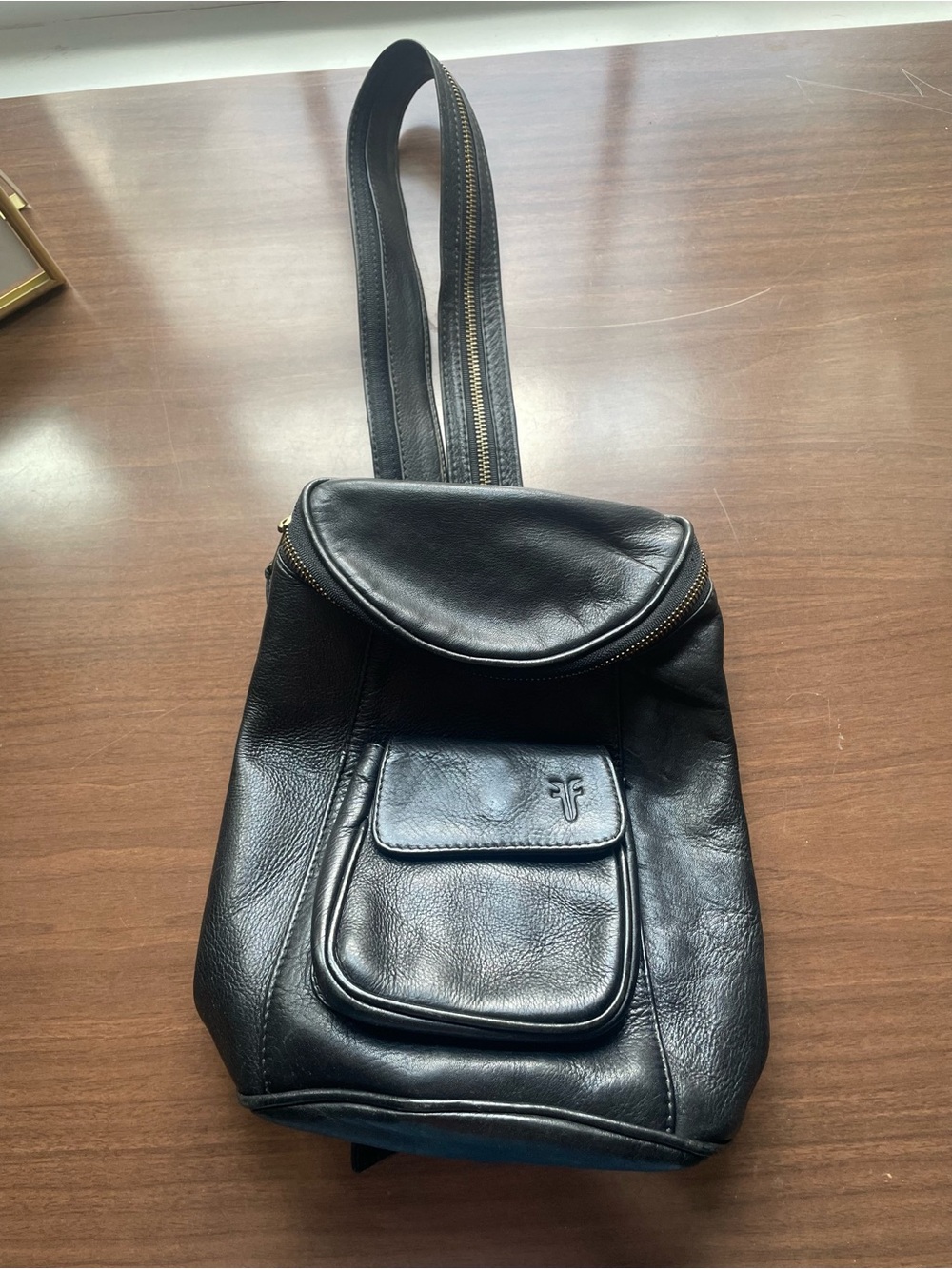 vintage Frye classic black leather backpack